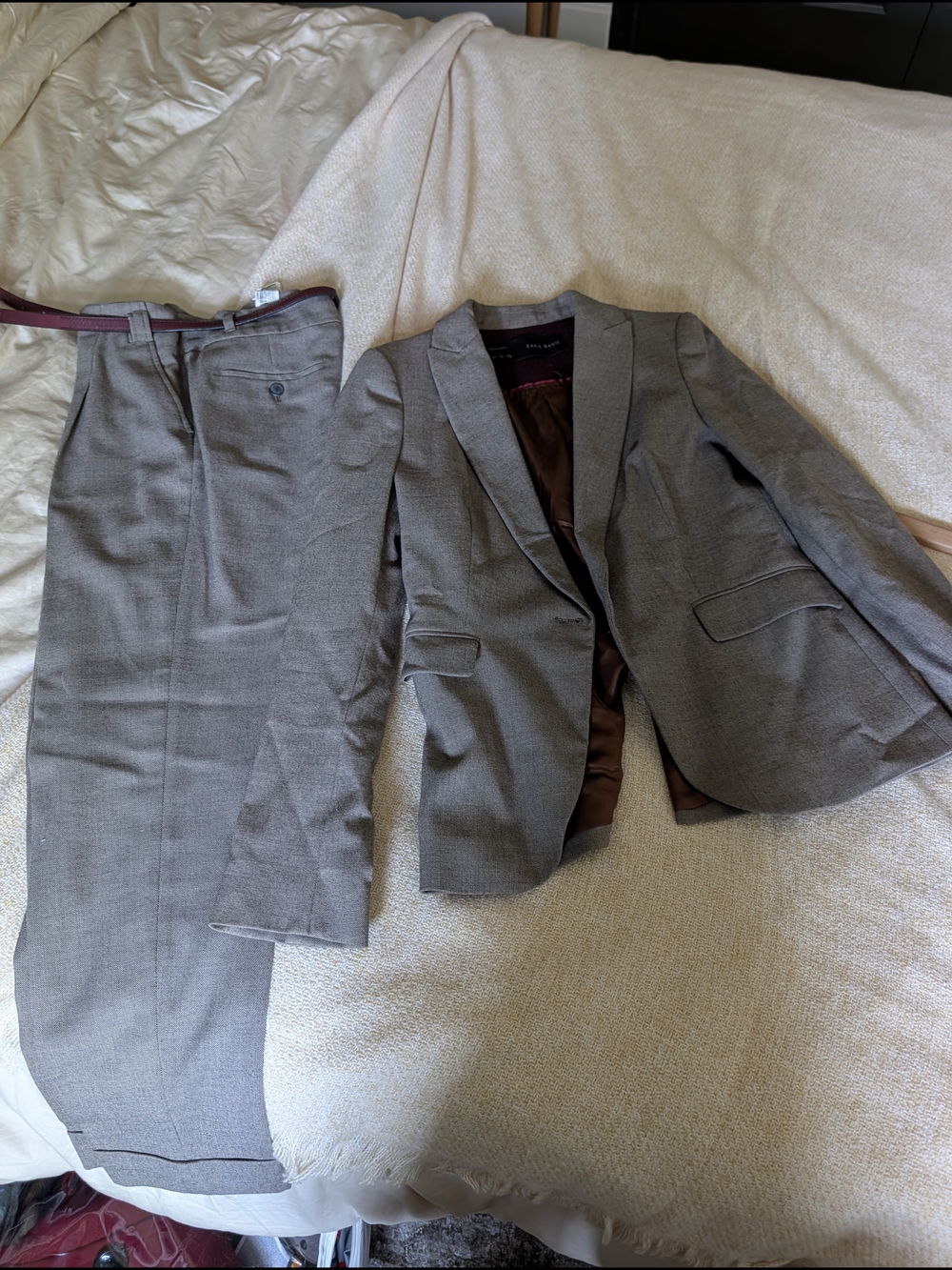 Zara Women Beige Two-Piece Suit Blazer & Pants